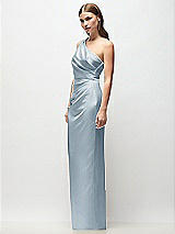 Side View Thumbnail - Mist One-Shoulder Draped Bodice Stretch Satin Column Maxi Dress