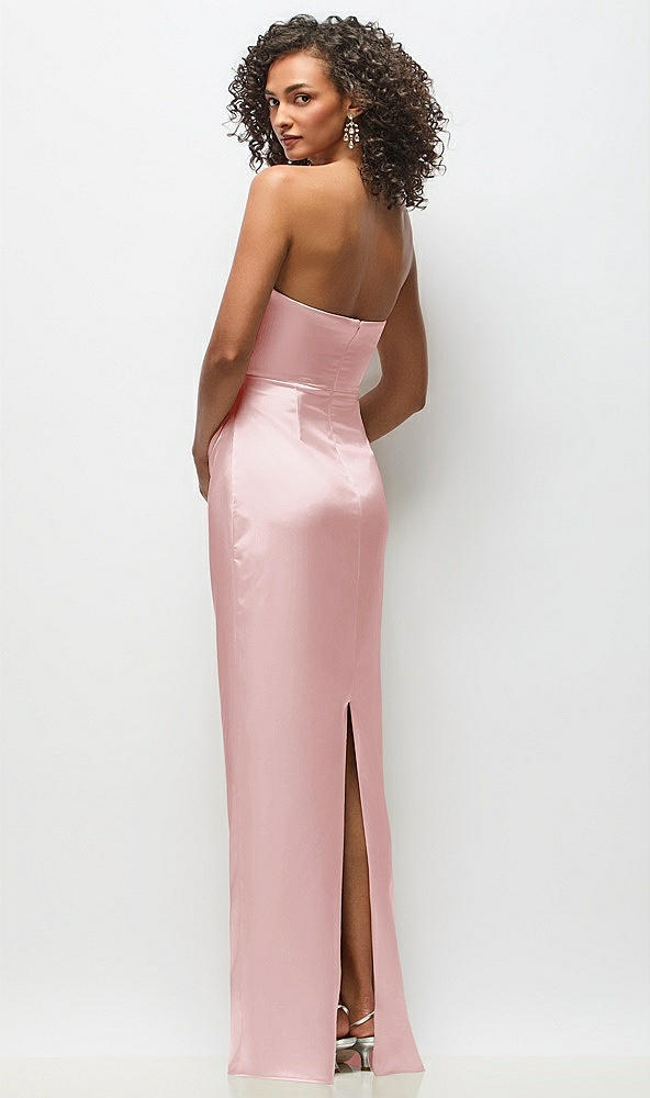 Back View - Ballet Pink Strapless Draped Bodice Stretch Satin Column Maxi Dress