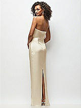 Rear View Thumbnail - Champagne Strapless Draped Bodice Stretch Satin Column Maxi Dress