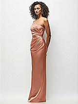 Side View Thumbnail - Copper Penny Strapless Draped Bodice Stretch Satin Column Maxi Dress