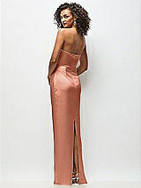 Rear View Thumbnail - Copper Penny Strapless Draped Bodice Stretch Satin Column Maxi Dress