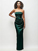 Front View Thumbnail - Evergreen Strapless Draped Bodice Stretch Satin Column Maxi Dress