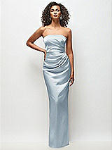 Front View Thumbnail - Mist Strapless Draped Bodice Stretch Satin Column Maxi Dress