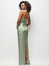 Rear View Thumbnail - Sage Strapless Draped Bodice Stretch Satin Column Maxi Dress