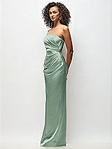 Side View Thumbnail - Seagrass Strapless Draped Bodice Stretch Satin Column Maxi Dress