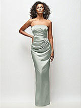 Front View Thumbnail - Willow Green Strapless Draped Bodice Stretch Satin Column Maxi Dress