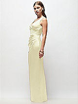 Side View Thumbnail - Butter Yellow Sleeveless Draped Wrap Bodice Stretch Satin Column Maxi Dress