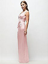 Side View Thumbnail - Ballet Pink Sleeveless Draped Wrap Bodice Stretch Satin Column Maxi Dress