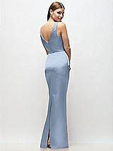 Rear View Thumbnail - Cloudy Sleeveless Draped Wrap Bodice Stretch Satin Column Maxi Dress