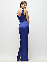 Rear View Thumbnail - Cobalt Blue Sleeveless Draped Wrap Bodice Stretch Satin Column Maxi Dress