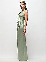 Side View Thumbnail - Sage Sleeveless Draped Wrap Bodice Stretch Satin Column Maxi Dress