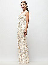 Side View Thumbnail - Golden Hour Sleeveless Draped Wrap Bodice Floral Stretch Satin Column Maxi Dress