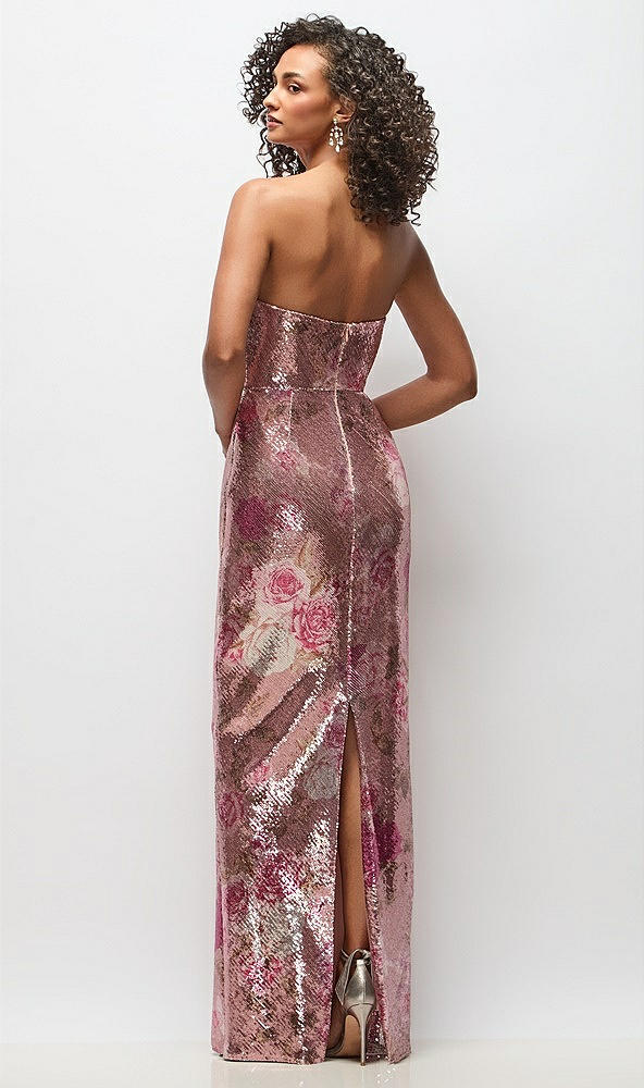 Back View - Rose Bloom Draped Cowl Cat-Eye Neck Stretch Sequin Column Maxi Dress