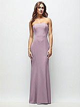Front View Thumbnail - Suede Rose Strapless Fit and Flare Crepe Maxi Dress