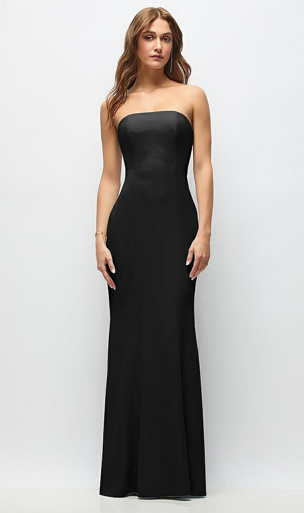 Front View - Black Strapless Fit and Flare Crepe Maxi Dress