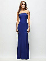 Front View Thumbnail - Cobalt Blue Strapless Fit and Flare Crepe Maxi Dress