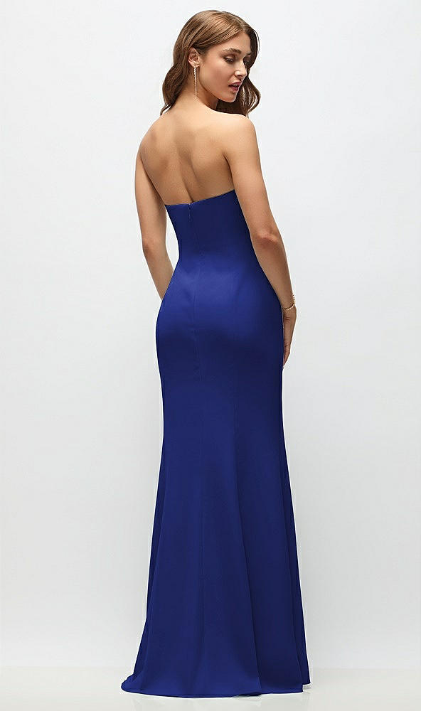 Back View - Cobalt Blue Strapless Fit and Flare Crepe Maxi Dress