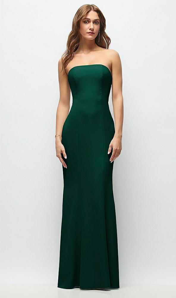 Front View - Hunter Green Strapless Fit and Flare Crepe Maxi Dress