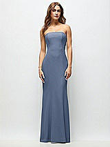 Front View Thumbnail - Larkspur Blue Strapless Fit and Flare Crepe Maxi Dress