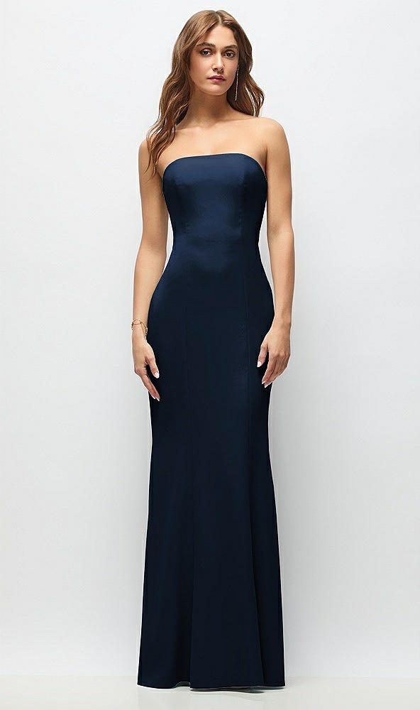 Front View - Midnight Navy Strapless Fit and Flare Crepe Maxi Dress