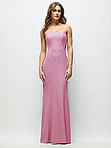 Front View Thumbnail - Powder Pink Strapless Fit and Flare Crepe Maxi Dress