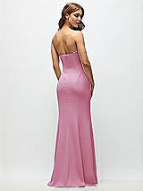 Rear View Thumbnail - Powder Pink Strapless Fit and Flare Crepe Maxi Dress