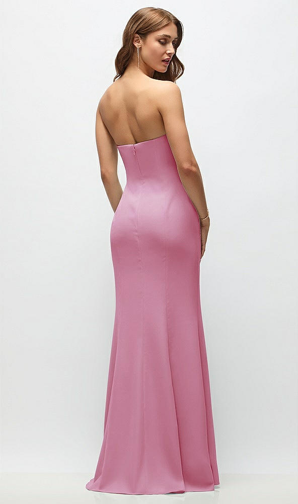 Back View - Powder Pink Strapless Fit and Flare Crepe Maxi Dress