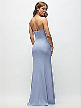 Rear View Thumbnail - Sky Blue Strapless Fit and Flare Crepe Maxi Dress