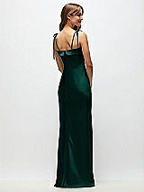 Rear View Thumbnail - Evergreen Cuff Neck Satin Bias Maxi Dress with Self-Tie Spaghetti Straps