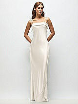 Front View Thumbnail - Ivory Cuff Neck Satin Bias Maxi Dress with Self-Tie Spaghetti Straps