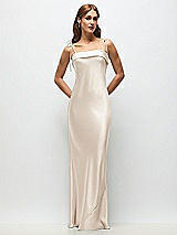 Front View Thumbnail - Oat Cuff Neck Satin Bias Maxi Dress with Self-Tie Spaghetti Straps