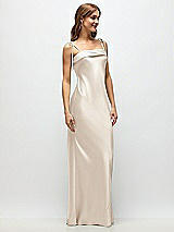 Side View Thumbnail - Oat Cuff Neck Satin Bias Maxi Dress with Self-Tie Spaghetti Straps