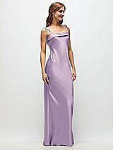 Side View Thumbnail - Pale Purple Cuff Neck Satin Bias Maxi Dress with Self-Tie Spaghetti Straps