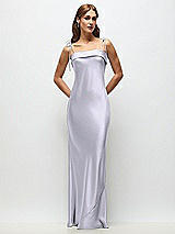 Front View Thumbnail - Silver Dove Cuff Neck Satin Bias Maxi Dress with Self-Tie Spaghetti Straps