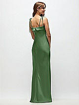 Rear View Thumbnail - Vineyard Green Cuff Neck Satin Bias Maxi Dress with Self-Tie Spaghetti Straps