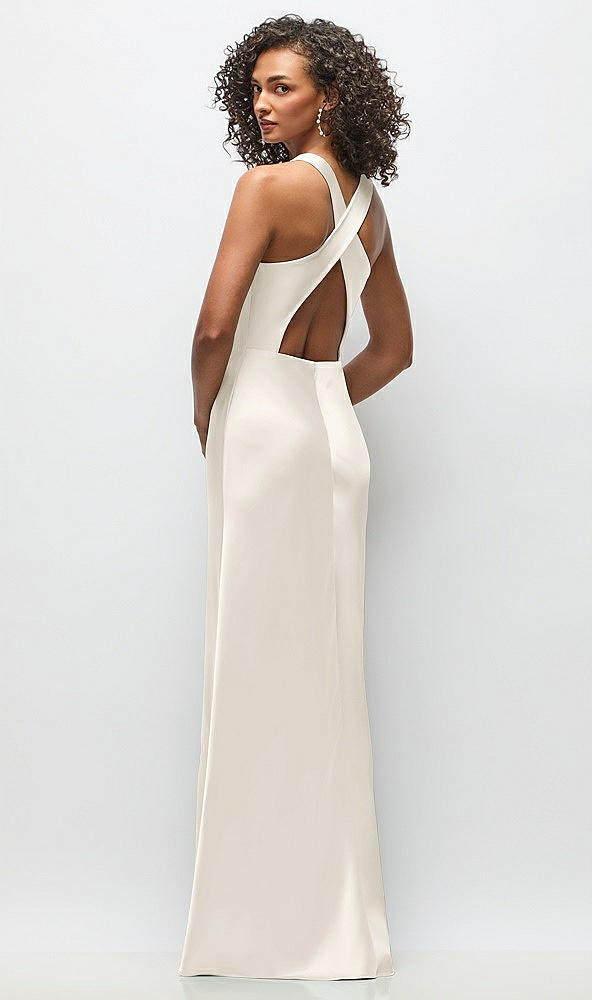 Back View - Ivory Cowl Neck Criss-Cross Back Satin Maxi Dress