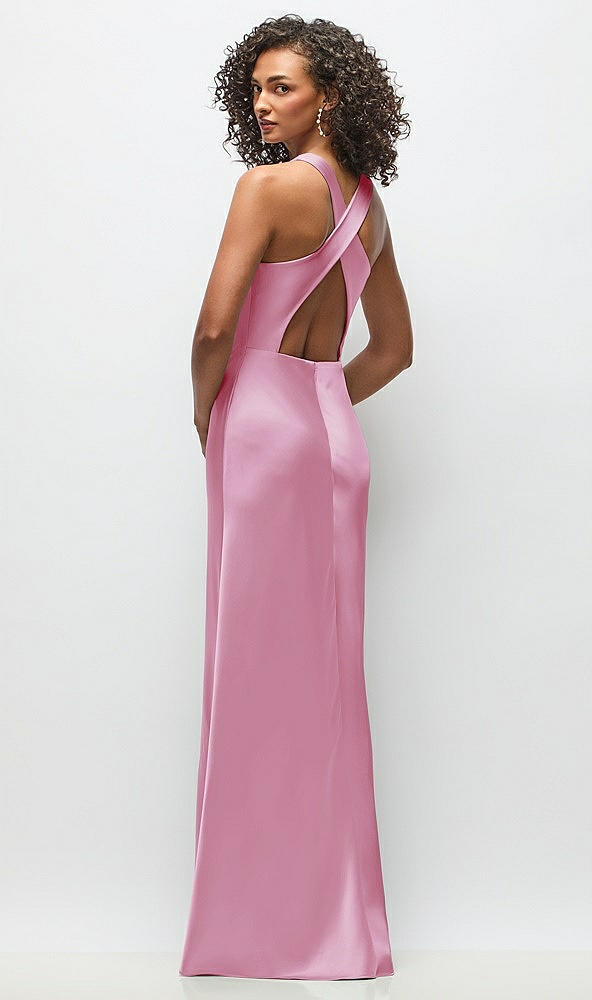 Back View - Powder Pink Cowl Neck Criss-Cross Back Satin Maxi Dress