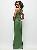 Rear View Thumbnail - Vineyard Green Cowl Neck Criss-Cross Back Satin Maxi Dress
