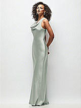 Side View Thumbnail - Willow Green Cowl Neck Criss-Cross Back Satin Maxi Dress