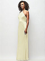 Side View Thumbnail - Butter Yellow High-Neck Halter Stretch Satin Maxi Dress with Bias A-line Skirt