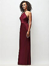 Side View Thumbnail - Cabernet High-Neck Halter Stretch Satin Maxi Dress with Bias A-line Skirt