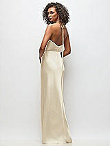 Rear View Thumbnail - Champagne High-Neck Halter Stretch Satin Maxi Dress with Bias A-line Skirt