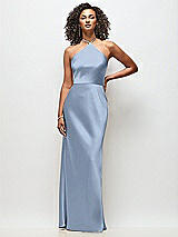 Front View Thumbnail - Cloudy High-Neck Halter Stretch Satin Maxi Dress with Bias A-line Skirt
