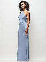 Side View Thumbnail - Cloudy High-Neck Halter Stretch Satin Maxi Dress with Bias A-line Skirt
