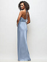 Rear View Thumbnail - Cloudy High-Neck Halter Stretch Satin Maxi Dress with Bias A-line Skirt