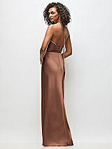 Rear View Thumbnail - Cognac High-Neck Halter Stretch Satin Maxi Dress with Bias A-line Skirt