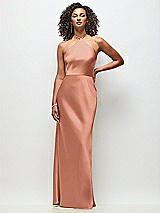 Front View Thumbnail - Copper Penny High-Neck Halter Stretch Satin Maxi Dress with Bias A-line Skirt