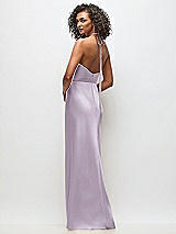 Rear View Thumbnail - Lilac Haze High-Neck Halter Stretch Satin Maxi Dress with Bias A-line Skirt