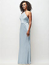 Side View Thumbnail - Mist High-Neck Halter Stretch Satin Maxi Dress with Bias A-line Skirt