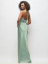 Rear View Thumbnail - Seagrass High-Neck Halter Stretch Satin Maxi Dress with Bias A-line Skirt